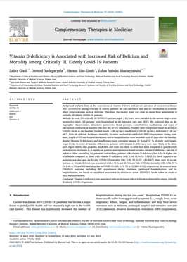 Vitamin D deficiency is Associated with Increased Risk of Delirium and Mortality among Critically Ill, Elderly Covid-19 Patients